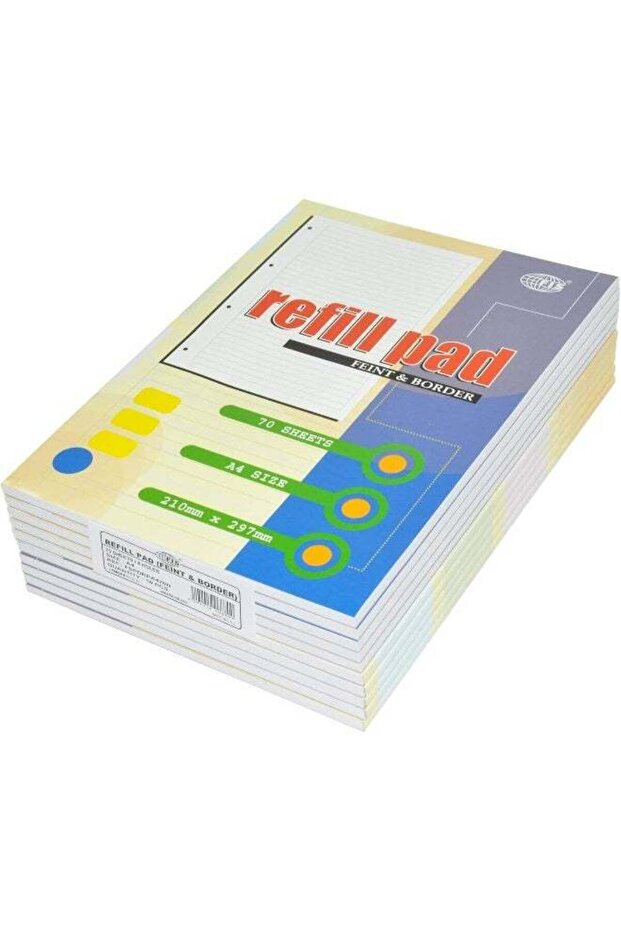 FIS 10-Piece A4 Refill Pads with Feint and Margin, 70 Sheets Each White