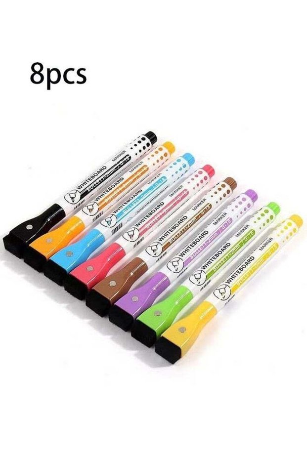 8 pieces Magnetic Dry Erase Markers Set with Storage Caddy, 8 Color Wipe Pens, White Board Markers