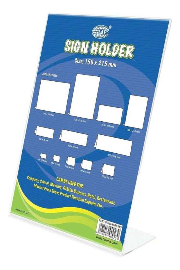 FIS L-Shape Sign Holders Upright, 150 x 215 mm Clear