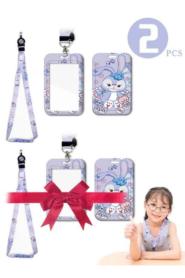 2 PCS Cute ID Badge Holder, ID Card Holder with Retractable Stitch Lanyard, for Car Keys Teachers S