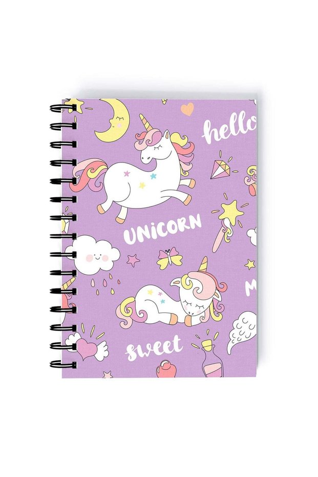 Spiral A5 Notebook Unicorn Cute Pattern Purple Aesthetics