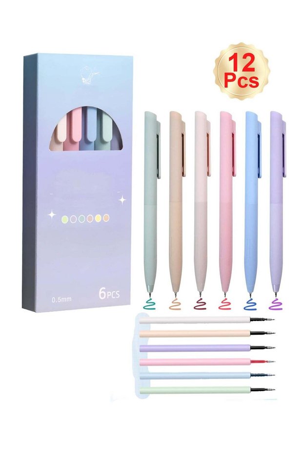 6+6pcs Color Gel Pens Color Pen 0.5mm Quick Dry Colored Ink Pens Stationery Office School Supplies