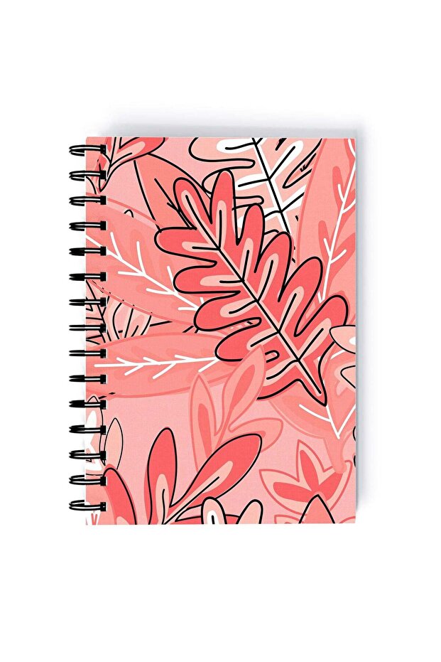 Spiral A5 Notebook Floral Pattern Leaves Pink Aesthetics