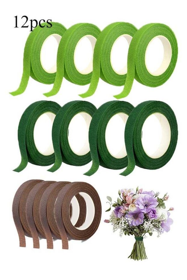 12 Rolls Floral Tapes For Flower Stem Wrap Tape, DIY Bouquet Wrapping And Crafts, Wedding Bouquet,