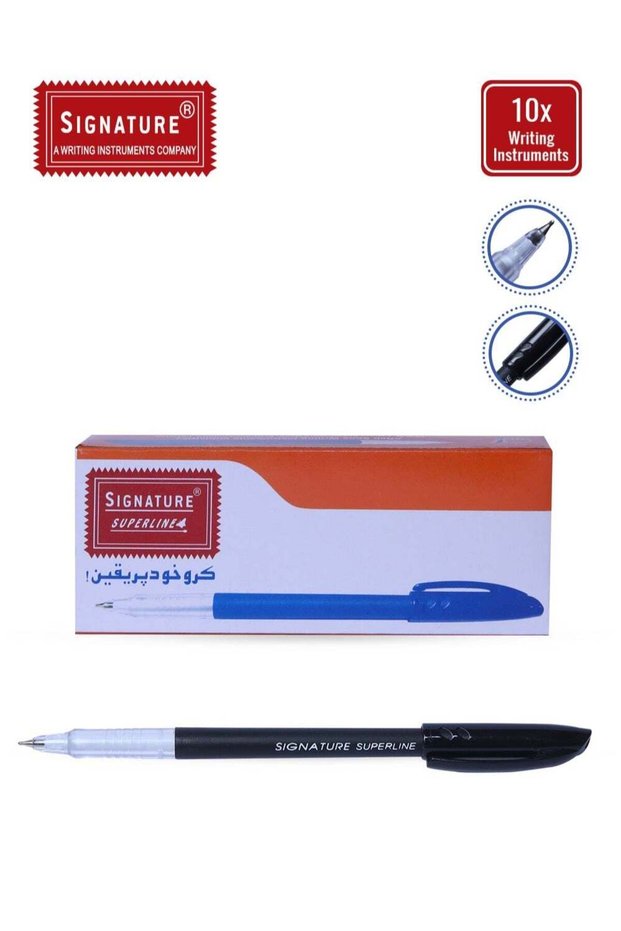Signature Superline Fine 0.7mm Ballpoint Pen (Pack of 10 Black Ink Ballpoint Pens)