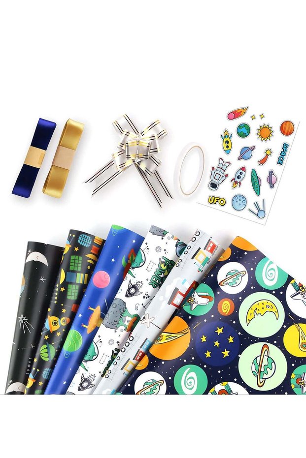 12 Sheets Fun Birthday Wrapping Paper for Kids Gift Wrap Bundle 19.7 X 27.6 in Each Sheet with Stri