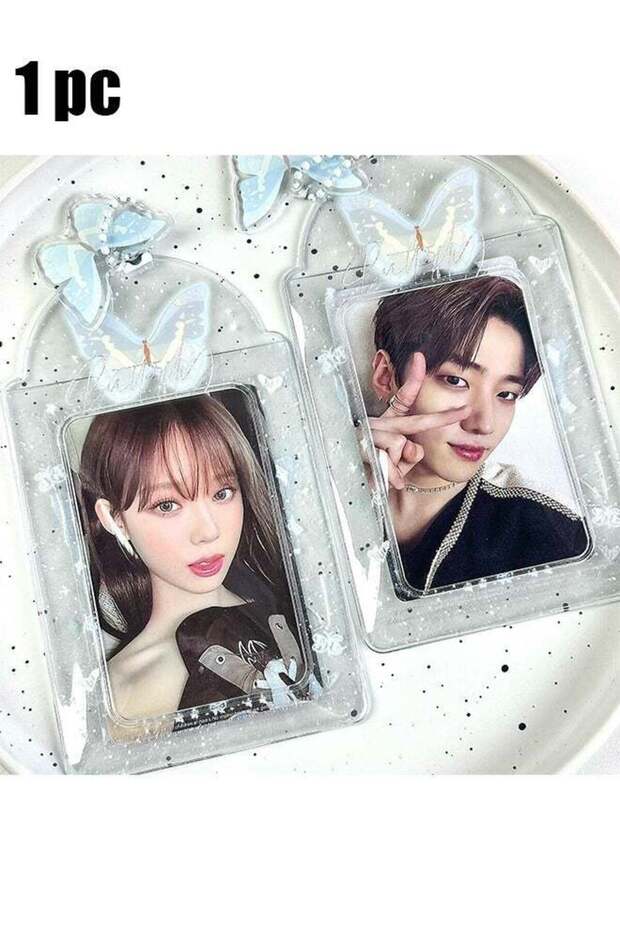 A Set Kpop Photocard Holder with Butterfly Keychain Y2K PhotoCard Holder Kpop Charm Holders Kawaii