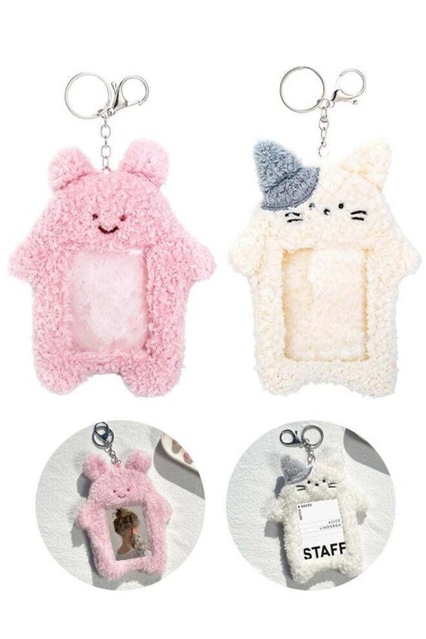 2PCS Photocard Holder,Cartoon Plush Photocard Holder Outdoor Girl Korean Style ID Card Cover Protec