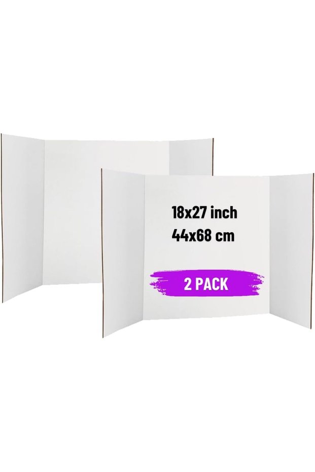 ARS (2 Pcs) Small Kids Tri-Fold White Presentation Board | 18x27 inch (44x68 cm) | 3 Ply Corrugated
