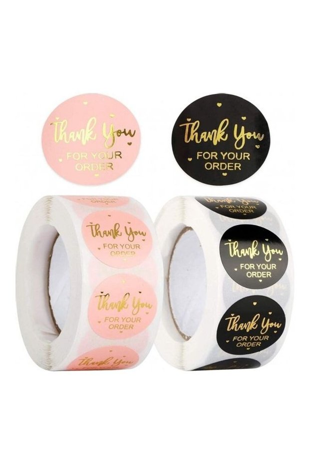 1000-Piece Thank You For Your Order Printed Labels Gold/Pink/Black