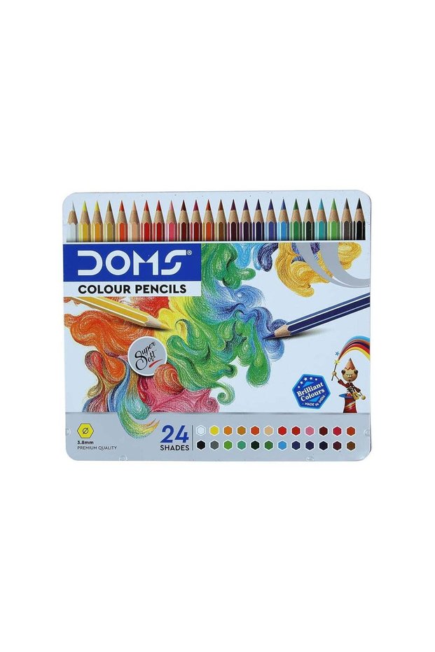 Colour Pencil Set 24 Shades, Super Soft Lead, Flat Tin Box, Non-Toxic