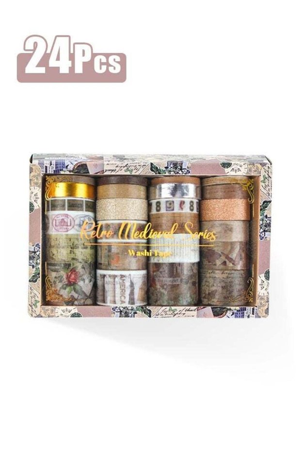 Vintage Medieval Washi Tape Set - 24 pcs Retro Decorative Tapes for Scrapbooking, Junk Journal, Bul
