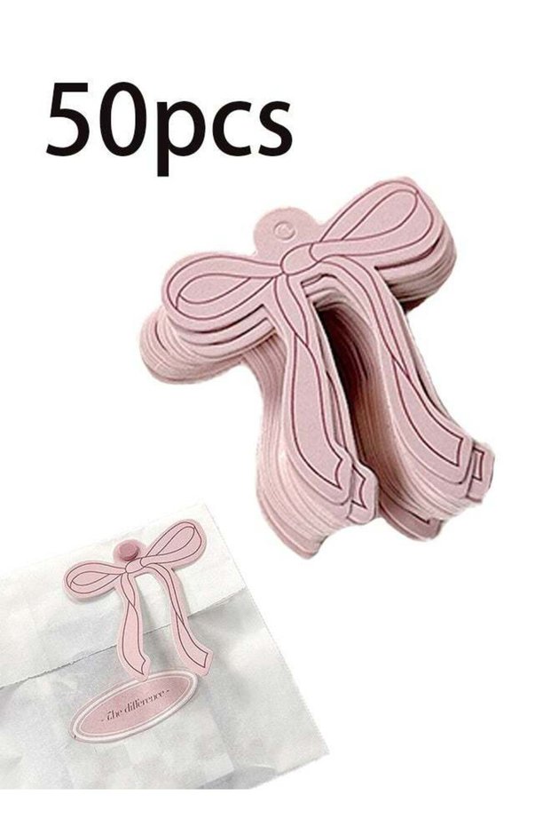 50 Pink Bow Mini Thank You Cards, Small Bow Name Cards, Thank You Notes for Shops and Restaurants,