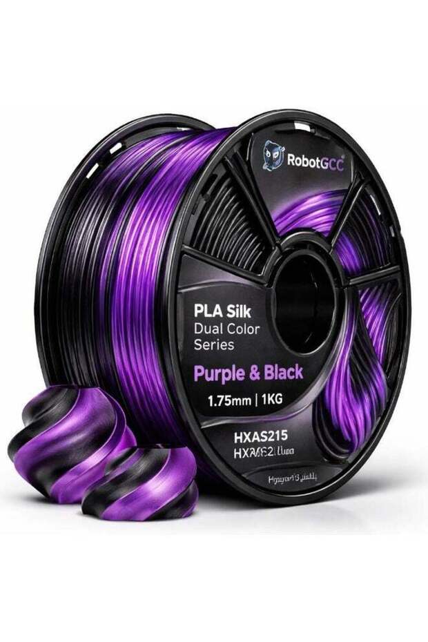 RobotGCC PLA Silk Dual Color Purple & Black 3D Printer Filament, 1.75mm 1KG, Gothic Purple-Black Sh