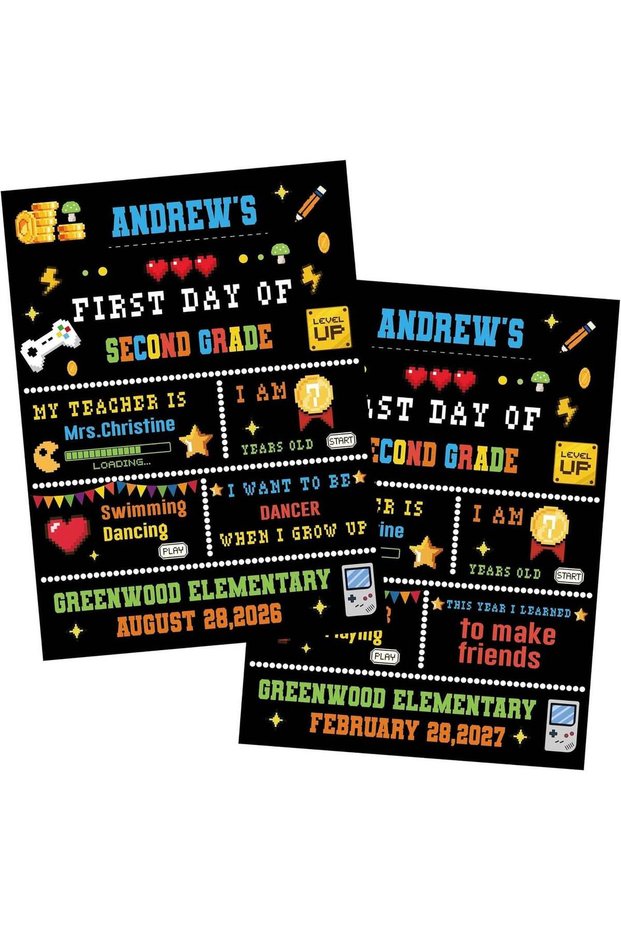 ARS First and Last Day of School Board 10 x 11.8 Inch Double Sided Chalkboard Sign for Kids Reusabl