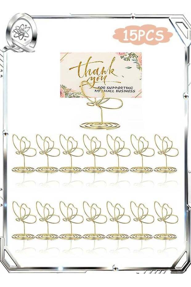 15 Pcs Gold Butterfly Place Card Holders - Table Number Photo Clips Holder - Butterfly Decoration N