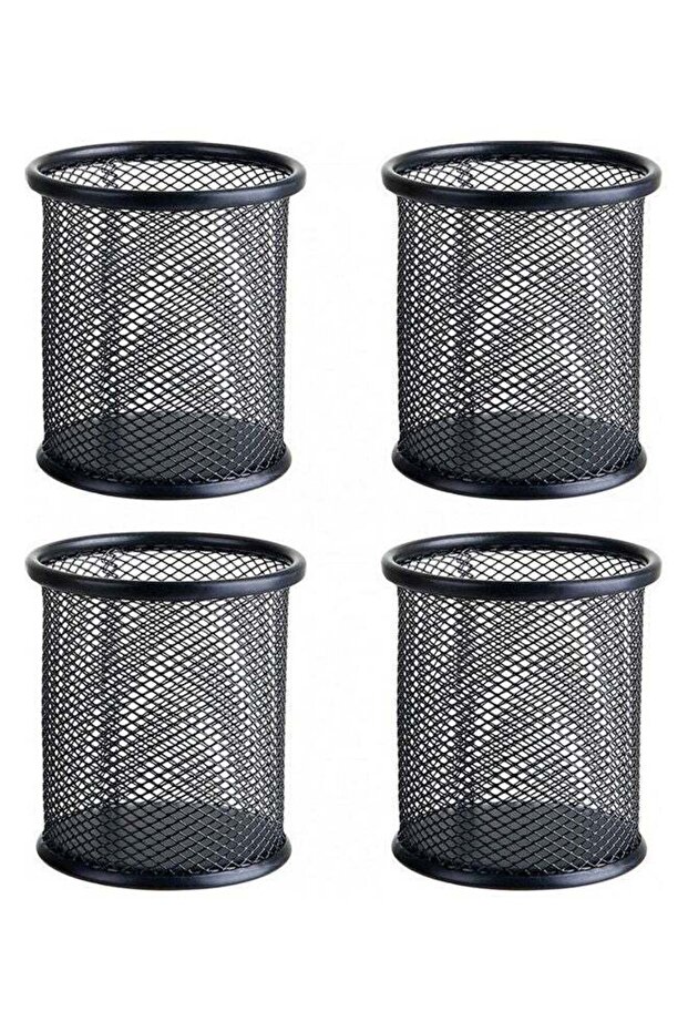 4-Piece Round Grid Pen Holder Container Black