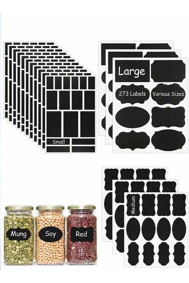 Labels Stickers, 273 Pcs Labels for Jars, Blank Labels, Waterproof Reusable Chalkboard Labels for F