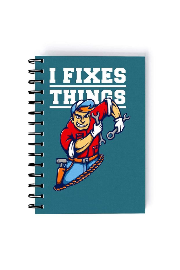 Cartoon Character Mechanic Rectangle Spiral A4 Notebook Multicolour