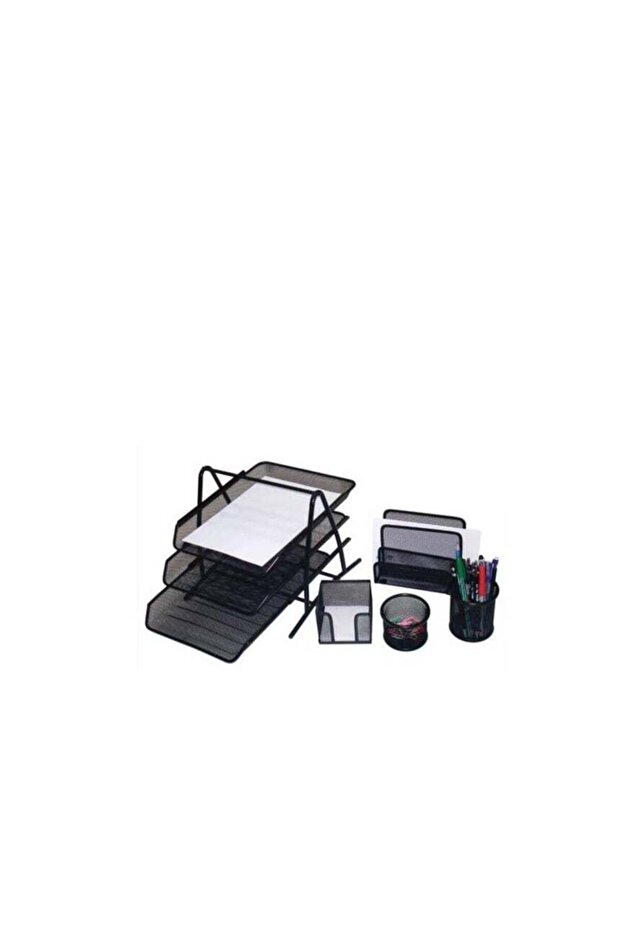 Mesh Executive Desk Organizer 5-Piece Set - Black Metal Finish