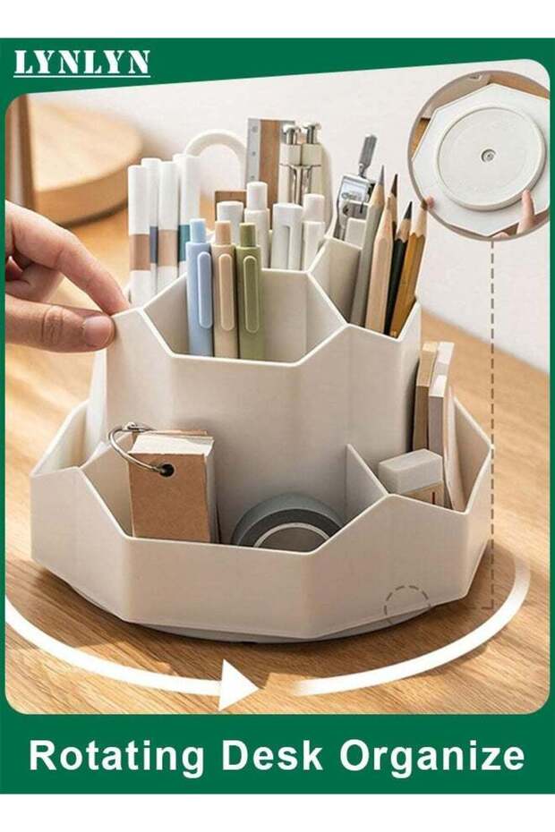 360° Rotating Desk Organizer with 9 Compartments, Pen Pencil Holder for Office, Home, School, Art S