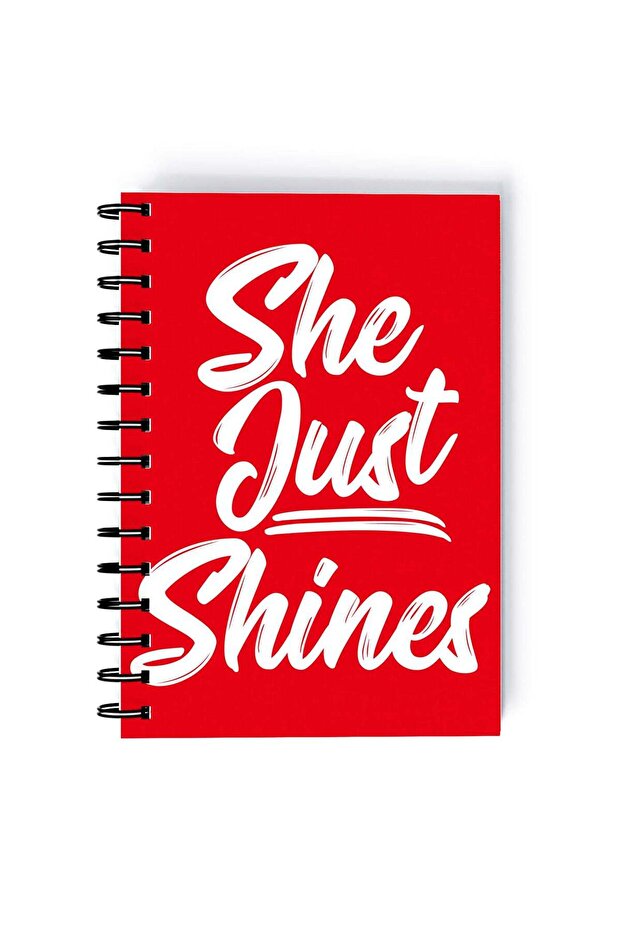 Spiral A5 Notebook She Shines Sarcastic Motivational Quote Red Aesthetics
