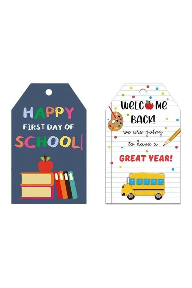 50 Welcome Back to School Tags with String, Happy First Day of School Gift Tags, Welcome Back to Sc