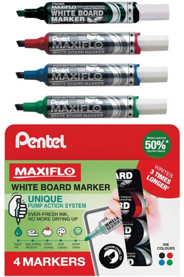 Pentel Maxiflo White Board Marker Set - 4 Colors