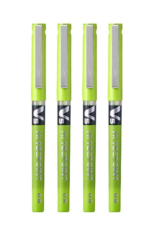 4-Piece Hi-tecpoint V5 Fine Rollerball Pen Light Green Ink