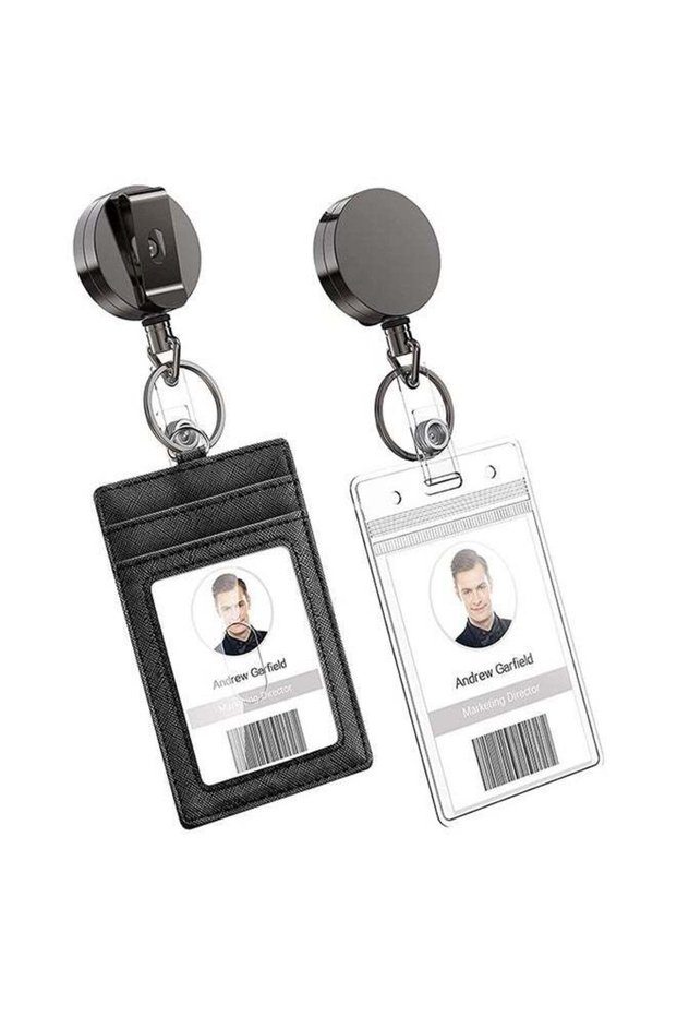 2pcs Heavy Duty Vertical ID Card Holder Metal Retractable Badge Holder Reel with Belt Clip Key Ring
