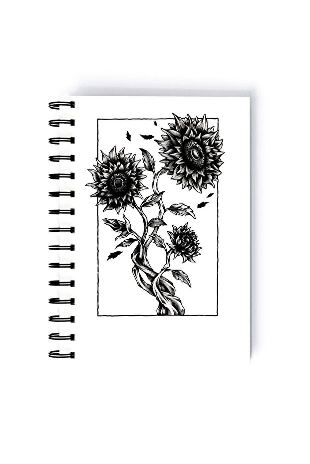Dandelion Flower Rectangle Spiral A5 Notebook Black/White