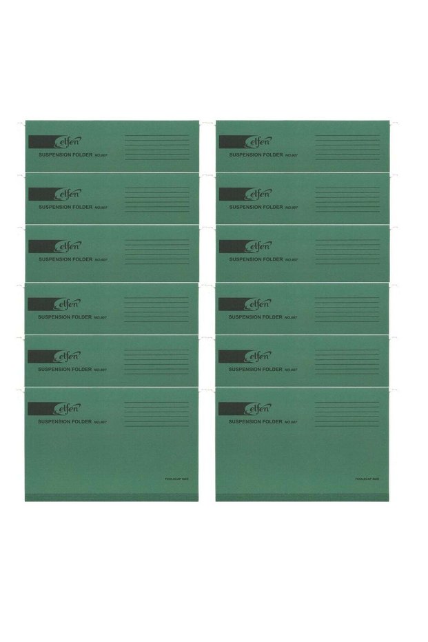 12-Piece Foolscap Size Hanging File Dull Green Colour