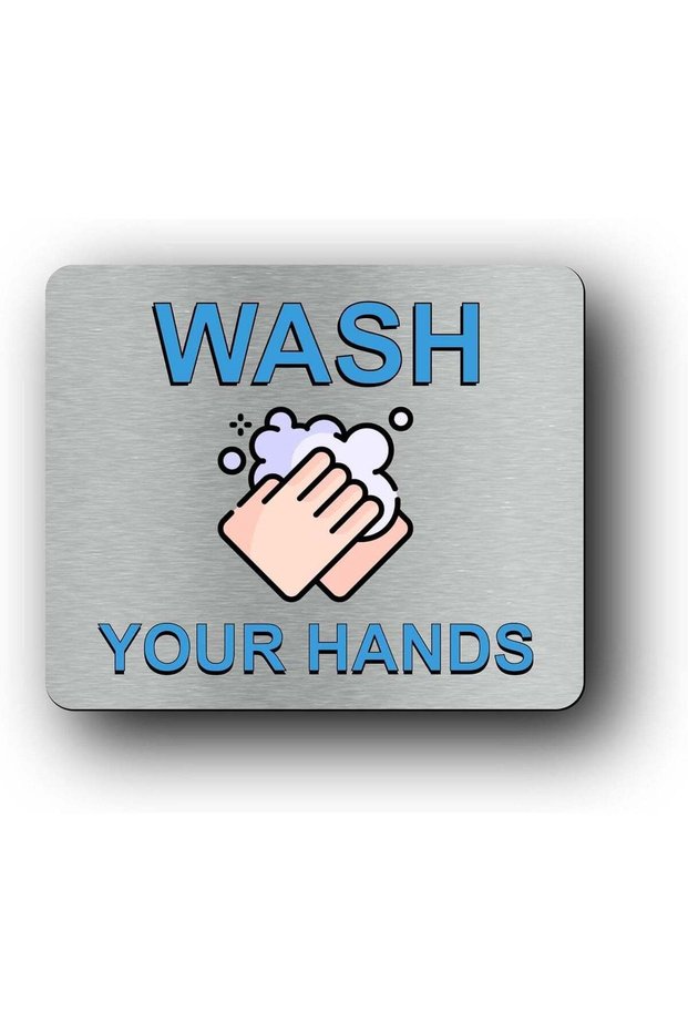 ARS Wash Your Hands Sign – Metallic Silver Aluminum Self-Adhesive Hygiene Reminder