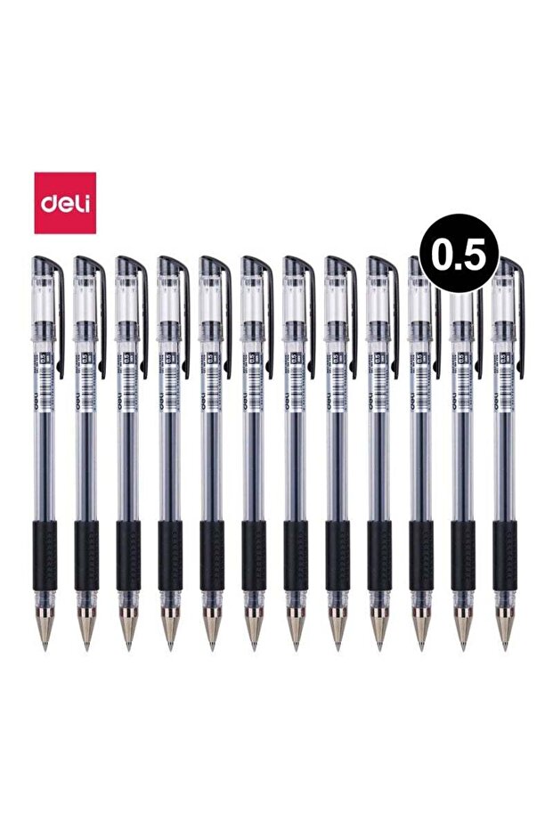 Deli E6600 Black 0.5mm Gel Pens – Pack of 12