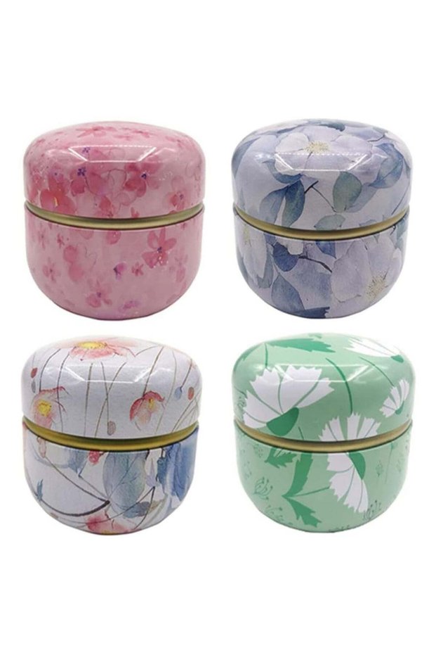Metal Empty Tins Box, Round Gift Candy Loose Tea Storage Organizer Flower Tinplate Containers Mini