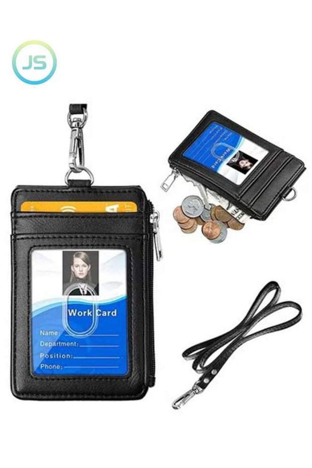 Badge Holder with Zipper, PU Leather ID Badge Card Holder Wallet with 5 Card Slots, 1 Side RFID Blo