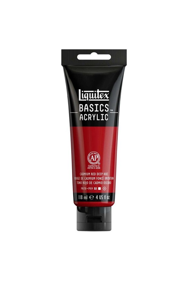 Basics Acrylic Colour Paint Tube 118ml Content Cadmium Red Deep Hue