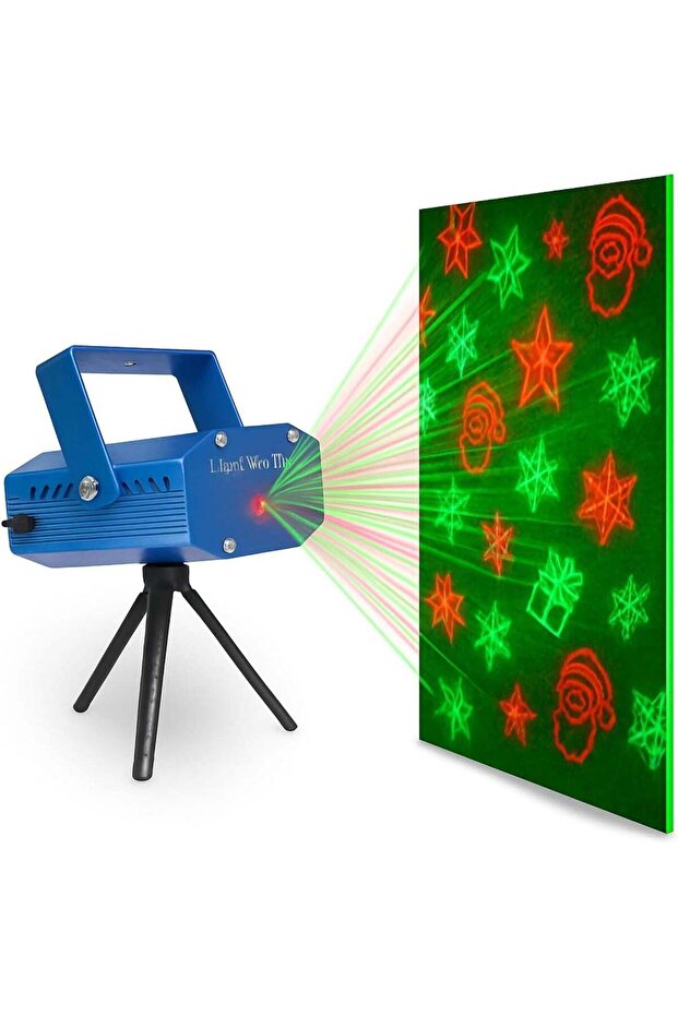 Red & Green LED Laser Light Projector with 12 Moving Patterns, Tripod Stand, USB Power