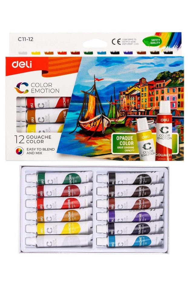 12-Piece Gouache Paint Tube Set 12ml Content Per Tube