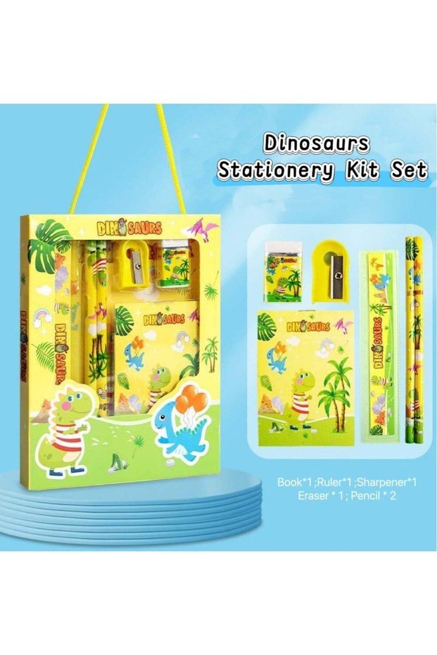 6-Pcs Dinosaur Stationery Set for Girl, Kids Stationery Gifts Set, Pencil, Ruler, Mini Notebook, Ru