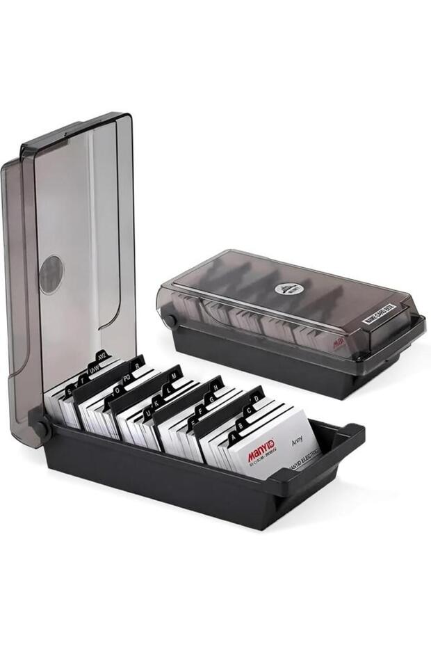 Business Card Box, 500 Capacity Business Card Storage Box, Business Card Organizer with Dividers Bu