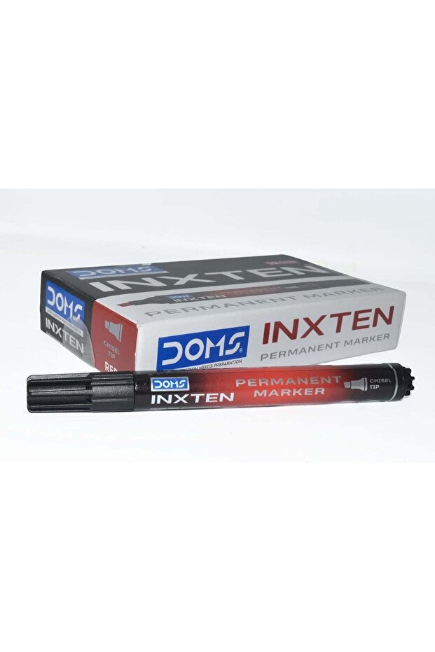 Doms Inxten Permanent Marker with Chisel Tip - 12 Pieces Pack, Red