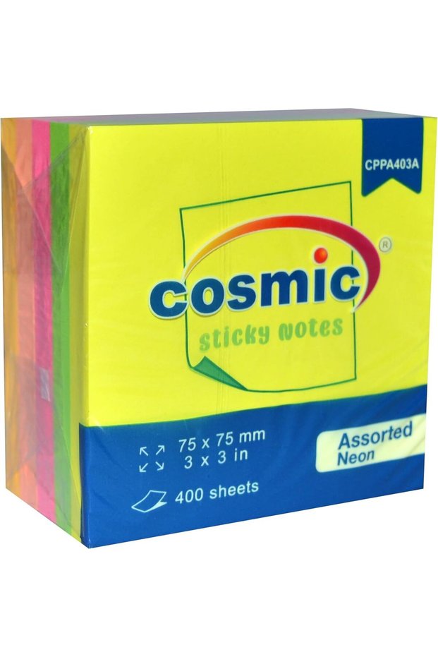 CPPA403A Sticky Notes 400 Sheets, 3 x 3-Inch, Neon Assorted Color