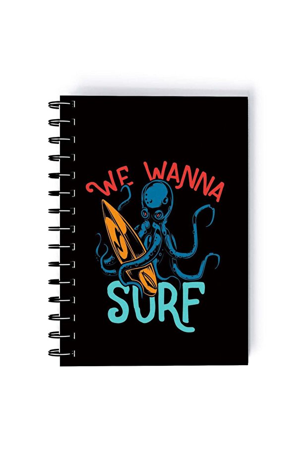 Wanna Surf Design Rectangle Spiral A5 Notebook Multicolour