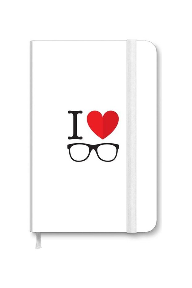 Designer A5 Thick Hardcover Notebook - I Love Glasses White