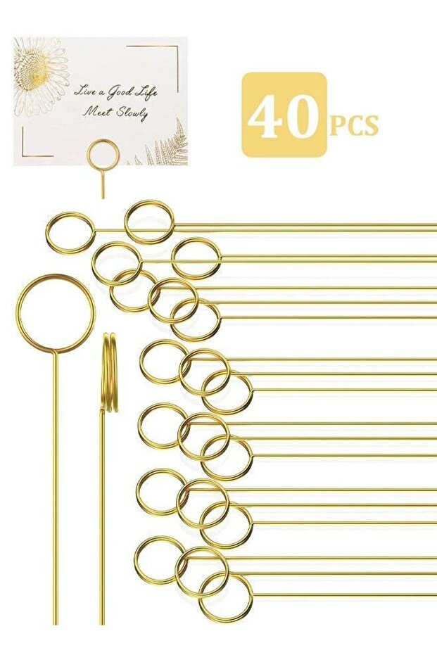 40PCS Floral Gold Place Card Holder, Round Shape Paddle Holder, for Flower Arrangements Wedding Par