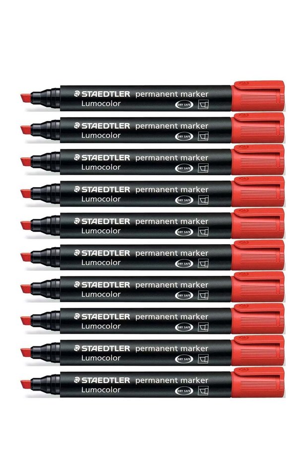 10-Piece Lumocolor Permanent Marker Chisel Tip Red Ink
