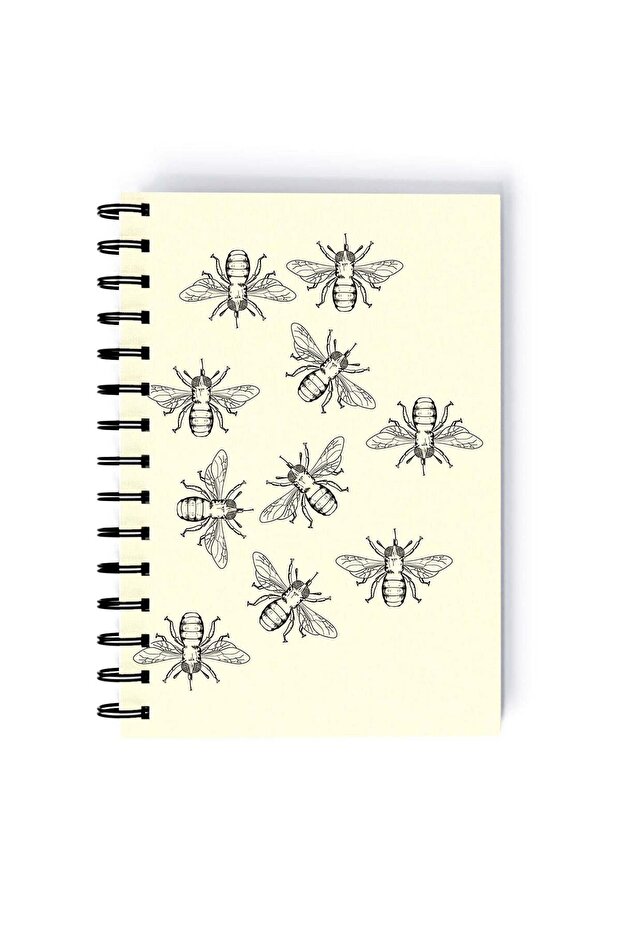 Spiral A5 Notebook Pattern Animal Bees White Aesthetics