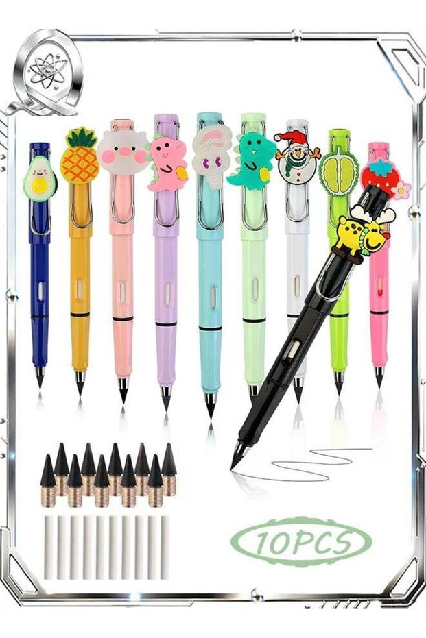 10 PCS Inkless Eternal Pencils, Reusable Inkless Pencil No Sharpen Pencil with Eraser, Unlimited Wr