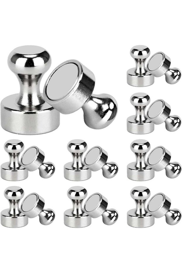 18 Pcs Heavy Duty Push Pin Magnets, Brushed Nickel Neodymium Fridge Magnets, Strong Office Magnets